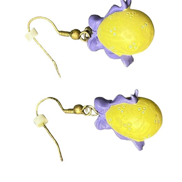 Vintage‎ Cute Yellow Easter Egg Purple Bows Spring Fashion Dangle Earrings - Picture 4 of 5